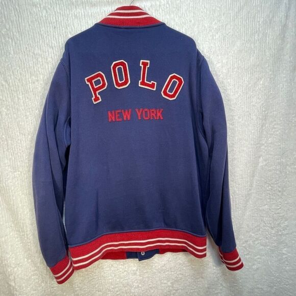 Ralph Lauren Multicolor Letterman Polo New York Fleece Varsity Jacket Large - Picture 7 of 11
